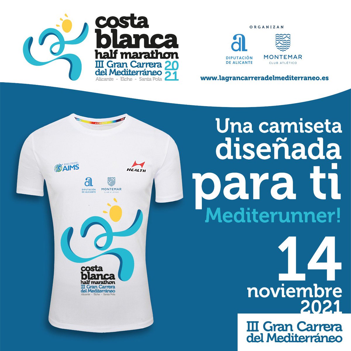 GCMediterraneo's tweet photo. Estimado Mediterunner;
Te presentamos nuestra camiseta oficial con Runny como bandera para formar parte de la marea que te llevará a la meta en Santa Pola.

#lagrancarreradelmediterraneo #costablancahalfmarathon #14nov21 #runrun #diputaciondealicante #runny #mediterunner  #rfea https://t.co/EB6mrZPiPH