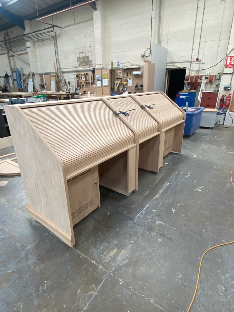 A very large tambour Mixing Desk Cabinet solution now ready for the spray shop. 

All elements, including the tambour roll top, manufactured in-house within our Nottingham workshop.

#ukmfc #ukmanufacturing