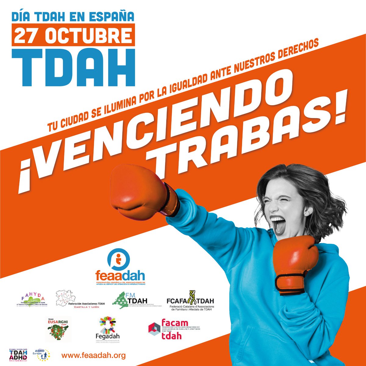 El próximo 27 de octubre se celebra el Día Nacional del TDAH en España. 🧡 

Las personas con #TDAH se enfrentan diariamente a las trabas y discriminación de un sistema que aparta y menosprecia a nuestro colectivo. 🥊

#TDAHVENCIENDOTRABAS #TDAH #deficitatencion #hiperactividad