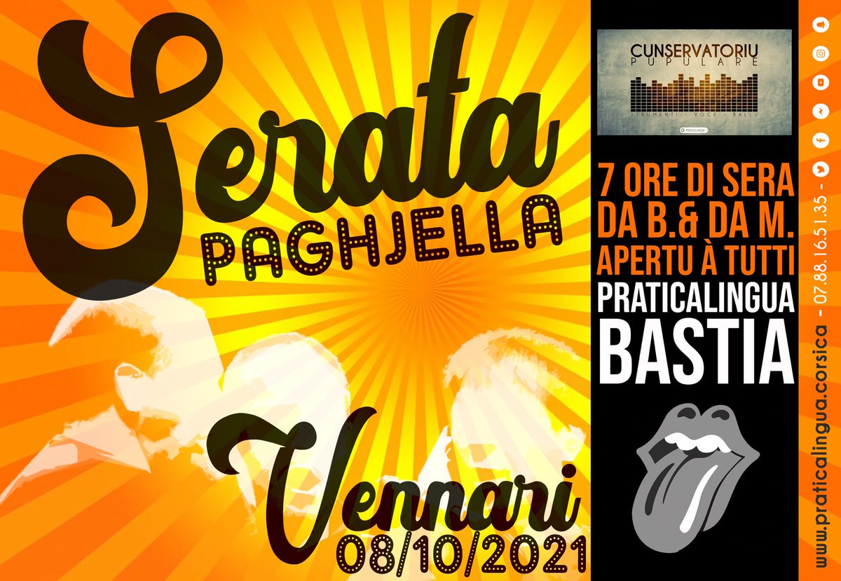 praticalingua's tweet photo. 📢U #CunservatoriuPupulare di Praticalingua Bastia hà un annunziu per tè : 

🎶Vennari ti poi affaccà solu o cù e to amiche è amichi à intunatti duie paghjelle.

Si passa in u nostru lucale, si passa in @Cita_Bastia , è ci hè di chè passacci una bella stonda !

Affaccati ! https://t.co/hNPj5fdaB8
