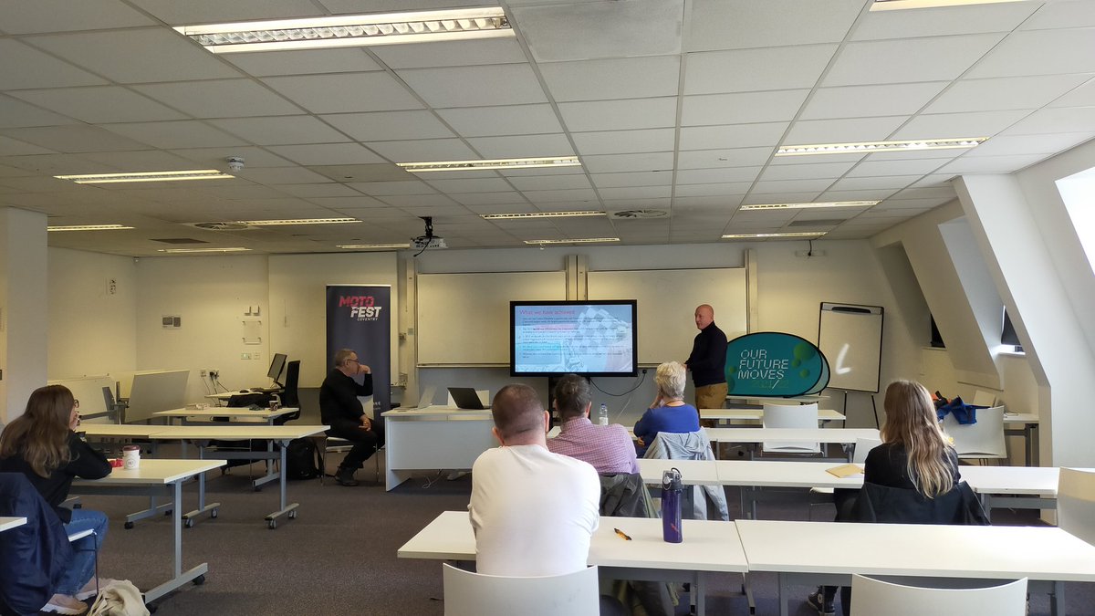 CovMotoFest's tweet photo. The #MovingOurFuture artist lab is underway at @covcampus
We are currently hearing from James Noble, Festival Director of @CovMotoFest
Part of the #OurFutureMoves year of Transport Innovation
#CovMotoFest #ArtistLab #CoventryUniversity @viralinfo https://t.co/ijpE4hJdyu