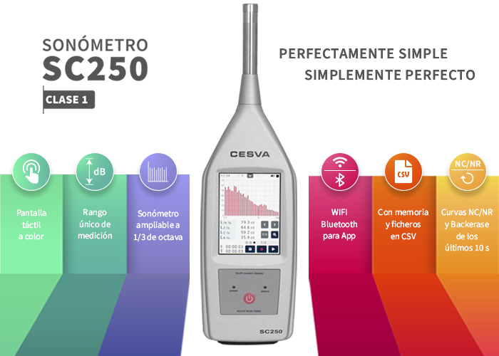 cesva's tweet photo. El nuevo #sonómetro #CESVA #SC250, con pantalla a color táctil capacitiva, mejora la experiencia de usuario de los sonómetros diseñados hasta el momento. #ruido #medioambiente #acustica #contaminacionacustica https://t.co/3J8sPY1Yae