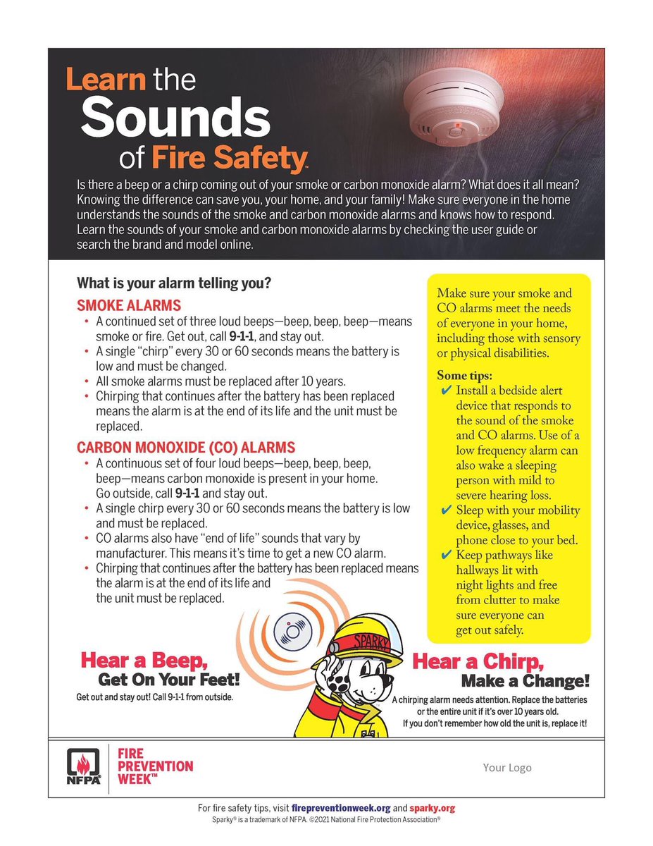 FdKimball's tweet photo. Today is Day 2 of Fire Prevention Week. Understanding the different sounds smoke alarms/carbon monoxide detectors make can save your life! Eligible Kimball Twp residents may receive free smoke alarms:
https://t.co/ulQCPePs5k
#FirePreventionWeek #kimballtwp #stclaircounty https://t.co/JUUn4Cs7A3