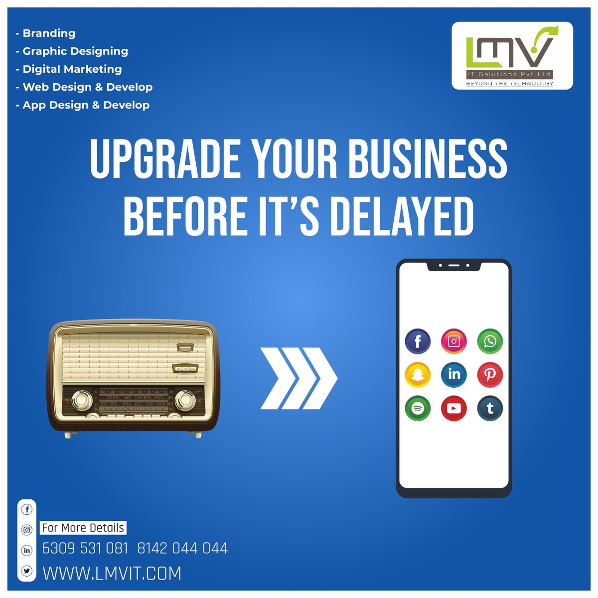 LMVITsolutions's tweet photo. Upgrade Your Business with LMVIT before it's delayed.
Reach us: https://t.co/I5W7OP5Vmr
.
.
.
.

#digitalmarketing #marketing #socialmediamarketing #socialmedia #business #branding #seo #marketingdigital #onlinemarketing #entrepreneur #instagram #advertising #digital  #lmvit https://t.co/4Fg0WZPVg3