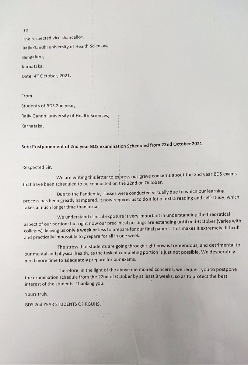 SainadhVenkat's tweet photo. Students Demand @VCRguhs to Reconsider the Decision on Conducting BDS Examinations from 21st October.
@mla_sudhakar @NSUIKarnataka
#StudentsofRGUHS
#PostponeBDSExaminations https://t.co/sn2VwP9ezF