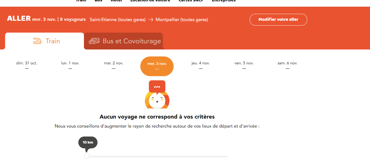AssistanceSncf's tweet photo. @ouisncf Le site est en panne ? J'ai ca pour tout les trajets https://t.co/ZjRHUAsubn