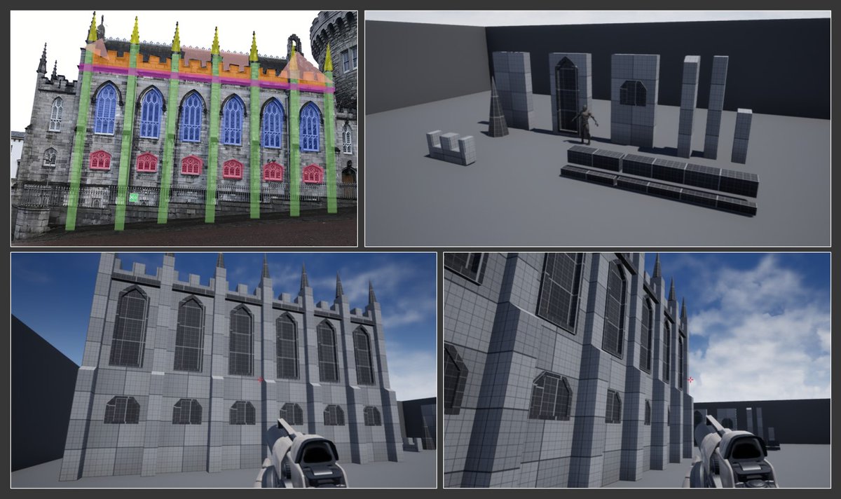 Made this last year to improve building facades and using architectural reference for blockouts. This photograph I took of Dublin Castle seemed like the perfect case study since it has so much repetition (and it's beautiful!) #Blocktober <a href="/BuasGames/">BUasGames</a> #LevelDesign #gamedev #Dublin