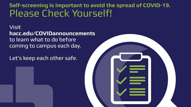 HACC_info's tweet photo. Please visit https://t.co/LFDJEUpDA6. If you have any of the symptoms listed on the self-screening PDF under “What Students Should do Before Coming to Campus Each Day,” please stay home. Self screening is important. Let’s stay healthy, Hawks!  #SelfCheck #HawkCheck https://t.co/d9CT4l864V