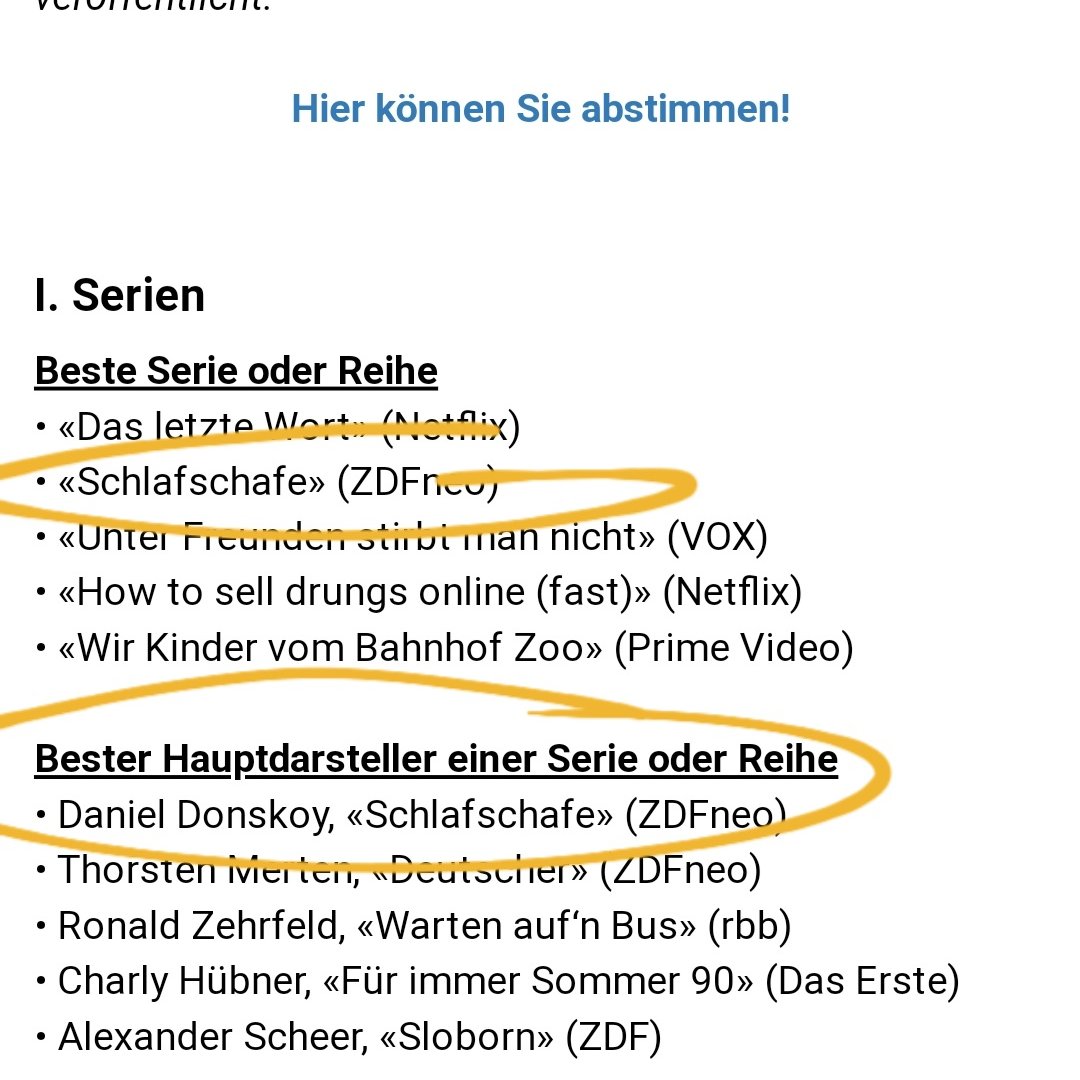 MrsManchester02's tweet photo. Nominierung für #Schlafschafe!
Wem die Serie gefallen hat: 
You know, what to do 😉 ...
#Schlafschafe @DanielDonskoy 
➡️ #VOTE #besteSerie #besteHauptdarsteller
18. Quotenmeter-Fernsehpreis: Die Nominierungen – https://t.co/cR0ICTBAdC – Mobile https://t.co/XK6eFWYAHb https://t.co/v8MVW1mv9o