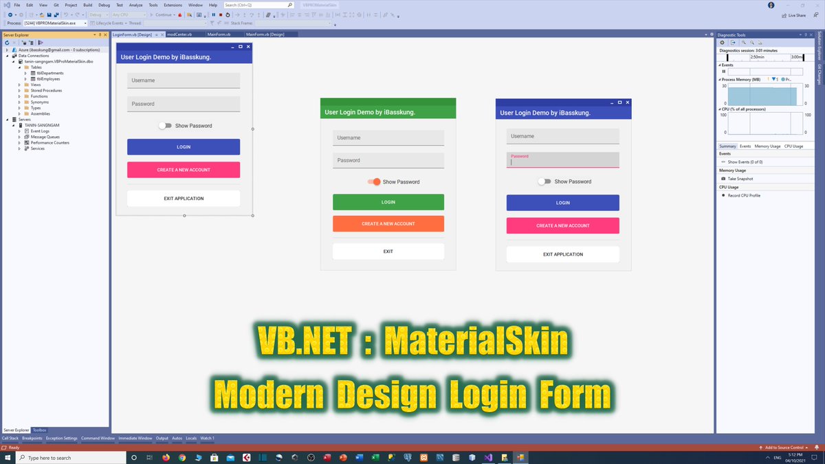 IBasskung's tweet photo. 👨‍🏫 4K Online Course: Developing a Professional Modern Desktop App using Visual Basic .NET and SQL Server.
⏰ Lecture 19. Creating a modern design login form - Coming soon!

🎁 Playlist: https://t.co/THTLTKIhAL

#VisualBasic #SQLServer #ModernDesktopApp #MaterialDesign #YouTube https://t.co/BkeHcjKxpN