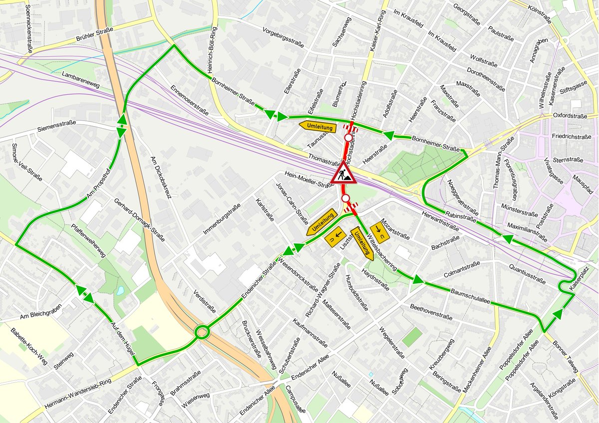 ⚠️ Wichtiger Hinweis für Autofahrer*innen: Die Viktoriabrücke ist vom 15. bis 19. Oktober für den Verkehr komplett gesperrt. Personen zu Fuß und mit dem Rad können die Brücke in dieser Zeit weiterhin passieren. Umleitungen und weitere Infos: bonn.de/pressemitteilu…