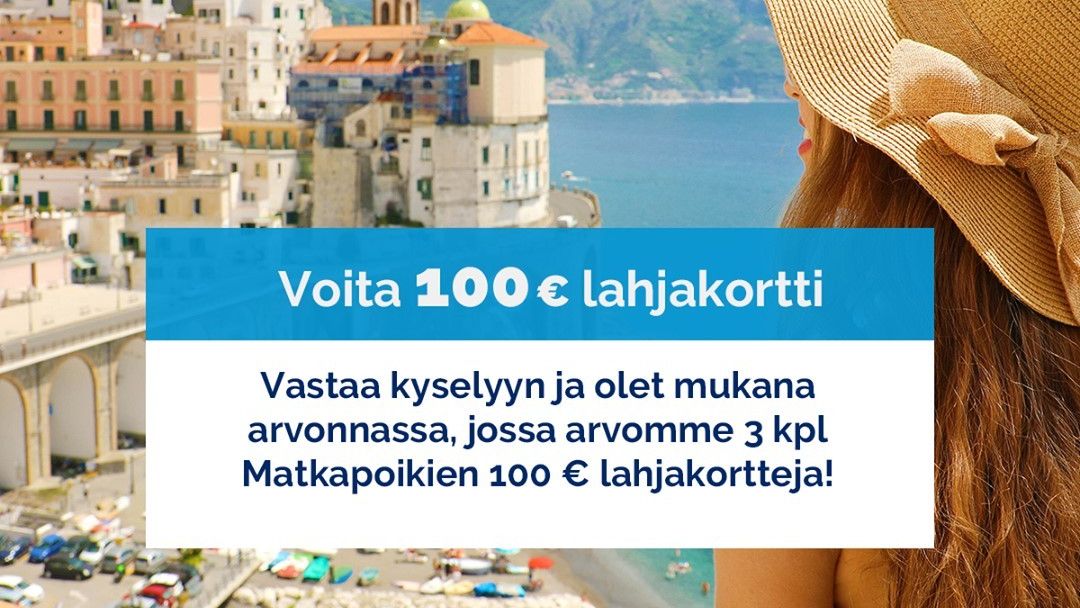 Kerro mielipiteesi ja voita! Olemme luoneet kyselyn, jolla haluamme kehittää Matkapoikien valikoimaa ja kuulla asiakkaiden toiveita. Vastaamalla kyselyyn olet mukana arvonnassa, jossa arvomme 3 kpl Matkapoikien 100 € lahjakortteja! bit.ly/3A9mCmA