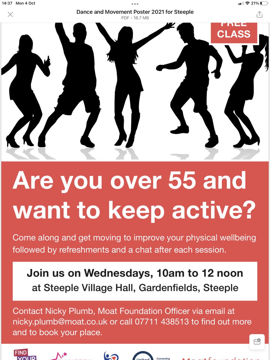 Moat Foundation (@moatfoundation) on Twitter photo Come along and enjoy our new group, make friends and improve well-being at Steeple Village Hall, get moving 💃💃🕺🕺💃💃 <a href="/moathomes/">Moat</a> <a href="/MaldonDC/">Maldon District Council - #MaldonDistrict</a> <a href="/maldonstandard/">Maldon and Burnham Standard</a> <a href="/in_maldon/">Maldon & Dengie Community</a> Come along and enjoy our new group, make friends and improve well-being at Steeple Village Hall, get moving 💃💃🕺🕺💃💃 <a href="/moathomes/">Moat</a> <a href="/MaldonDC/">Maldon District Council - #MaldonDistrict</a> <a href="/maldonstandard/">Maldon and Burnham Standard</a> <a href="/in_maldon/">Maldon & Dengie Community</a>
