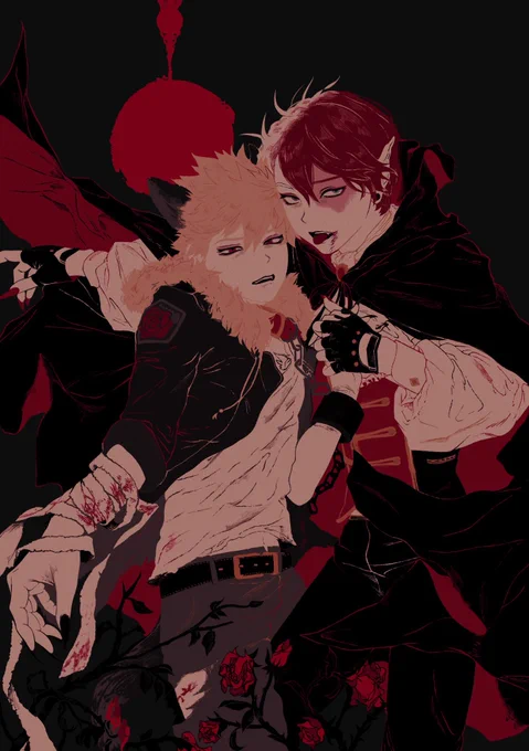 あの(?)花筐さん ( @87gtm_ ) にハロパロ轟爆の線画を塗っていただいちゃいました…………‼️‼️ラビアンローズ‼️🥀 