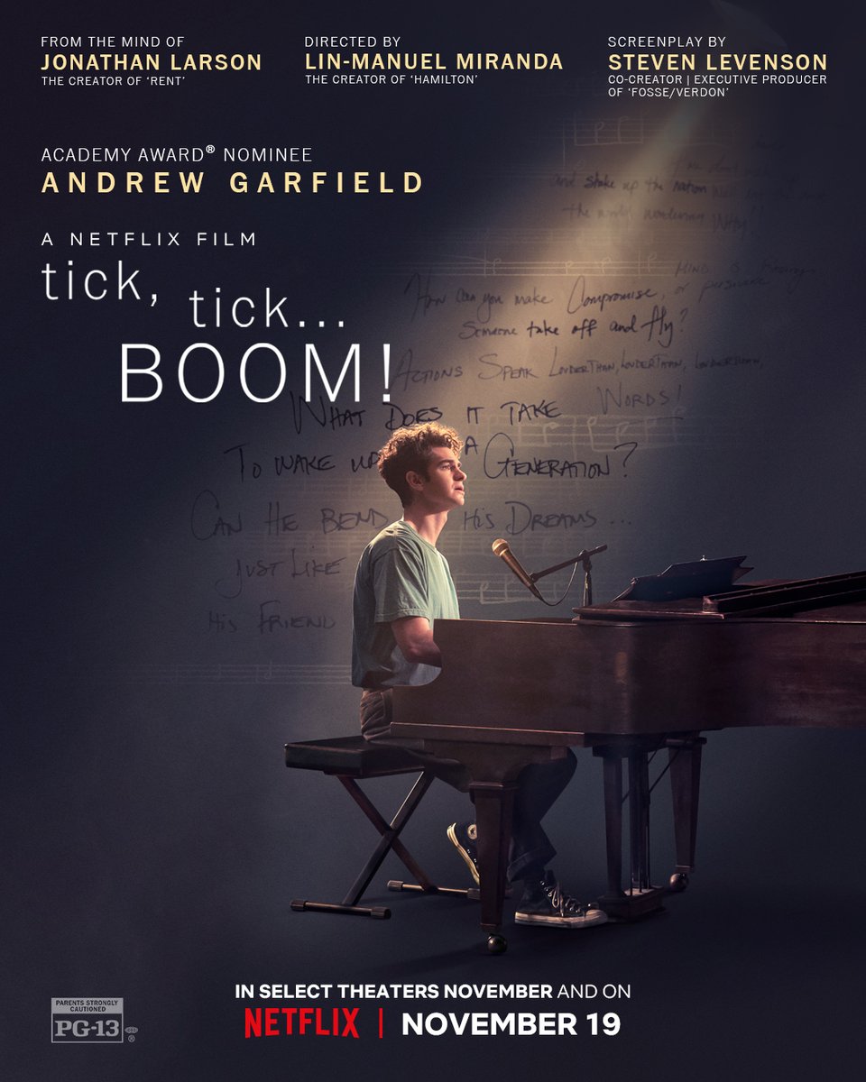 ticktickboom's tweet photo. Andrew Garfield is Jonathan Larson, creator of RENT. #ticktickboommovie is in select theaters this November, on @Netflix November 19 🎹. https://t.co/0PqqY4H1ZY