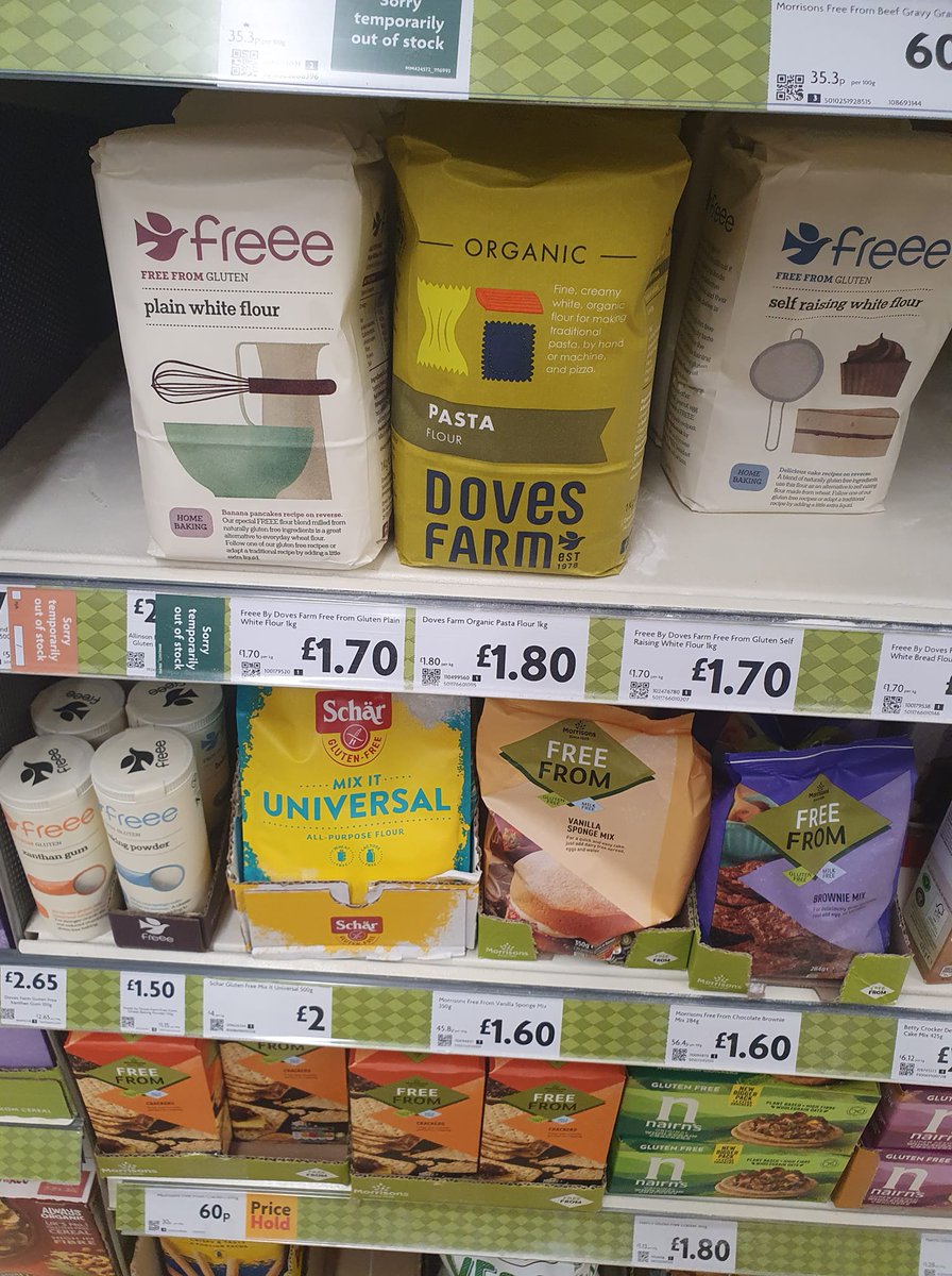 beckyexcell's tweet photo. Hi @Morrisons, I'm concerned that as part of your shelf plan you've placed this pasta flour within the free from products. 

I know the 'free from' section is not just for gluten free but this is a cross contamination risk (I can see flour on the shelf).

(Morrisons Gorleston) https://t.co/HGcfEBMKnH