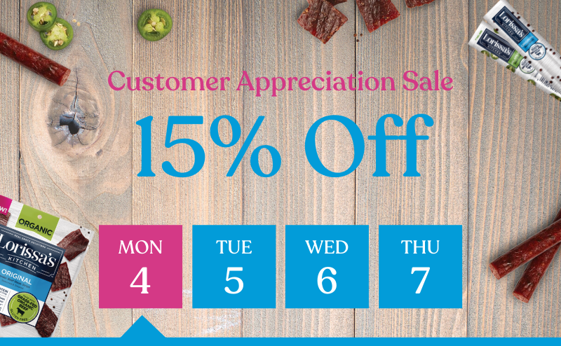 Shop now and get 15% off your order during our Customer Appreciation Sale! Click the link to shop and #save with the code YouDeserveIt. lorissaskitchen.com/shop 

Valid now through this Thursday, 10/7.