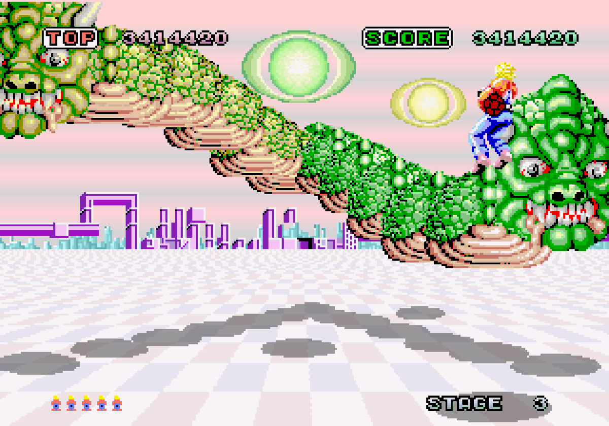 C64Reloaded's tweet photo. My Fave Arcade Games of 1985 - No.1

Space Harrier

One of the (many) things I loved about videogames was how they could transport you to another world, &amp; nothing did that better than Space Harrier. A mindblowing experience in 85, it really did whisk you away to the fantasy zone. https://t.co/17mR180XXo