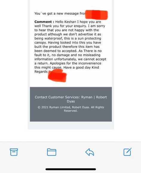 johnny_moutav's tweet photo. @RobertDyas Your customer service has blatantly denied my right to return something that is not part of your exclusions list. The item has incorrectly been advertised/described and now your customer service team won’t let me return it because I have tried it. @TheoPaphitis https://t.co/UhE5S2UY6e