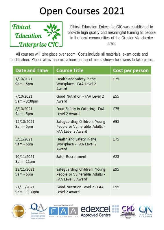 ethicaled's tweet image. ✨✨New course dates ✨✨
We have some new dates for courses that we have places available for, including our new course starting in November - First Aid for Mental Health. Contact details are on the pictures below if you would like to get in touch or book a place.