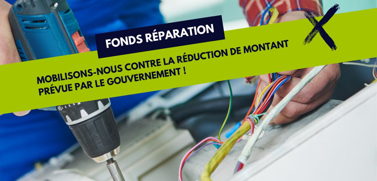 ZeroWasteFR's tweet photo. Le fonds réparation doit permettre aux particuliers de payer moins cher la #réparation de certains produits. Le gouvernement prévoit de diviser son enveloppe par 2 😣 

📢Participez à la consultation publique pour réclamer un fonds réparation ambitieux ! 
https://t.co/n2iQhy3V1G https://t.co/jw9TWc84jF