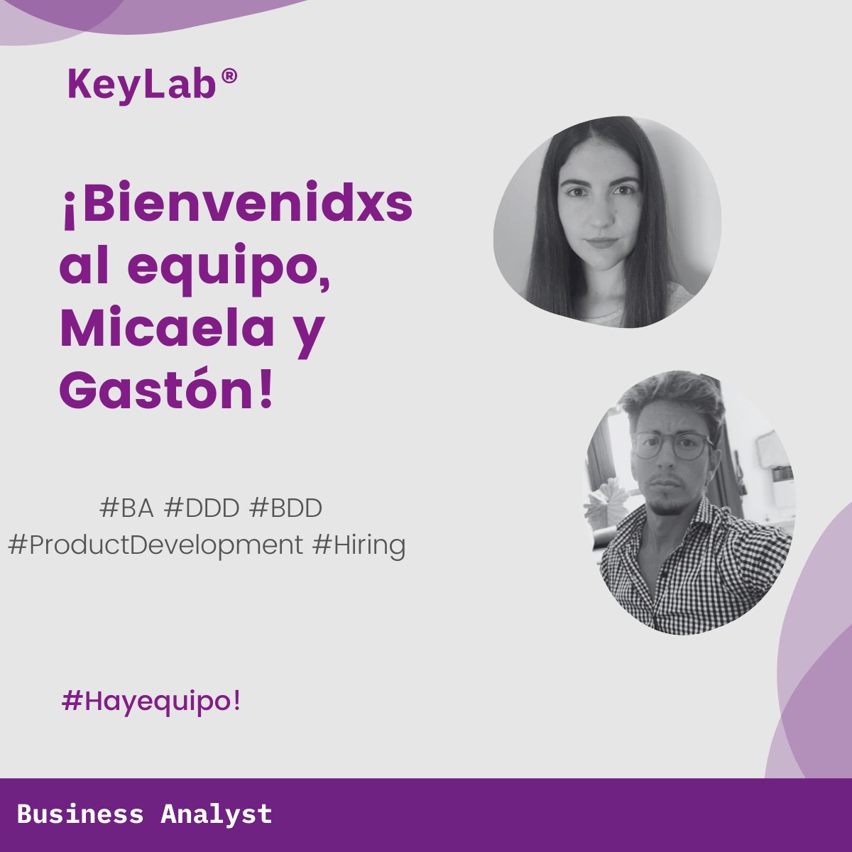 KeyLabOk1's tweet image. ¡Arrancamos la semana compartiendo novedades! 
El equipo de KeyLab le da la bienvenida a Micaela Floreano y Gaston Falcone quienes se incorporan al área de Business Analysis.

¡Les deseamos muchos éxitos y logros en esta nueva experiencia!

¡Welcome!
#HayEquipo #Hiring #KeyLab