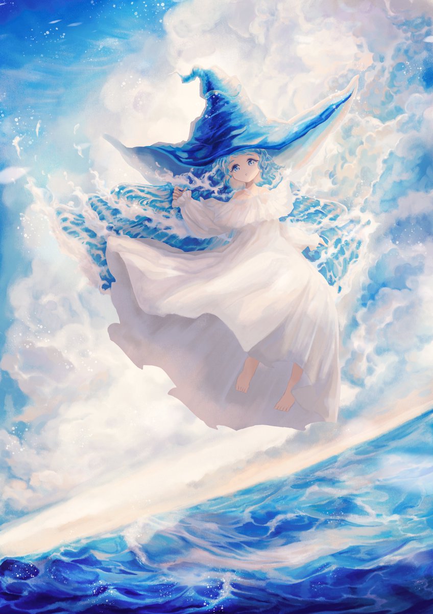 「青い波の魔女 」|伊砂祐李 (Yuri Isa)のイラスト