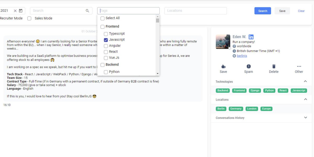 Leadguruco's tweet photo. One more post about our recent update.
Use various tags, such as "backend" "frontend", a particular language or framework, to quickly find accurate leads from the list. https://t.co/ow6vrENbZj