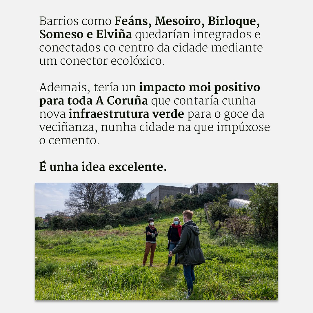 mareatlantica's tweet photo. 🌳Hai tempo que @Martineteiro puxo enriba da mesa a idea de crear o #ParqueCidade. Sería un novo pulmón verde para A Coruña, que uniría barrios coma Feáns, Mesoiro, Birloque, Someso e Elviña.
👉Este xoves preguntaremos no #PlenoCoruña por que @inesreygarcia non escoita. https://t.co/4qowOAqTkb