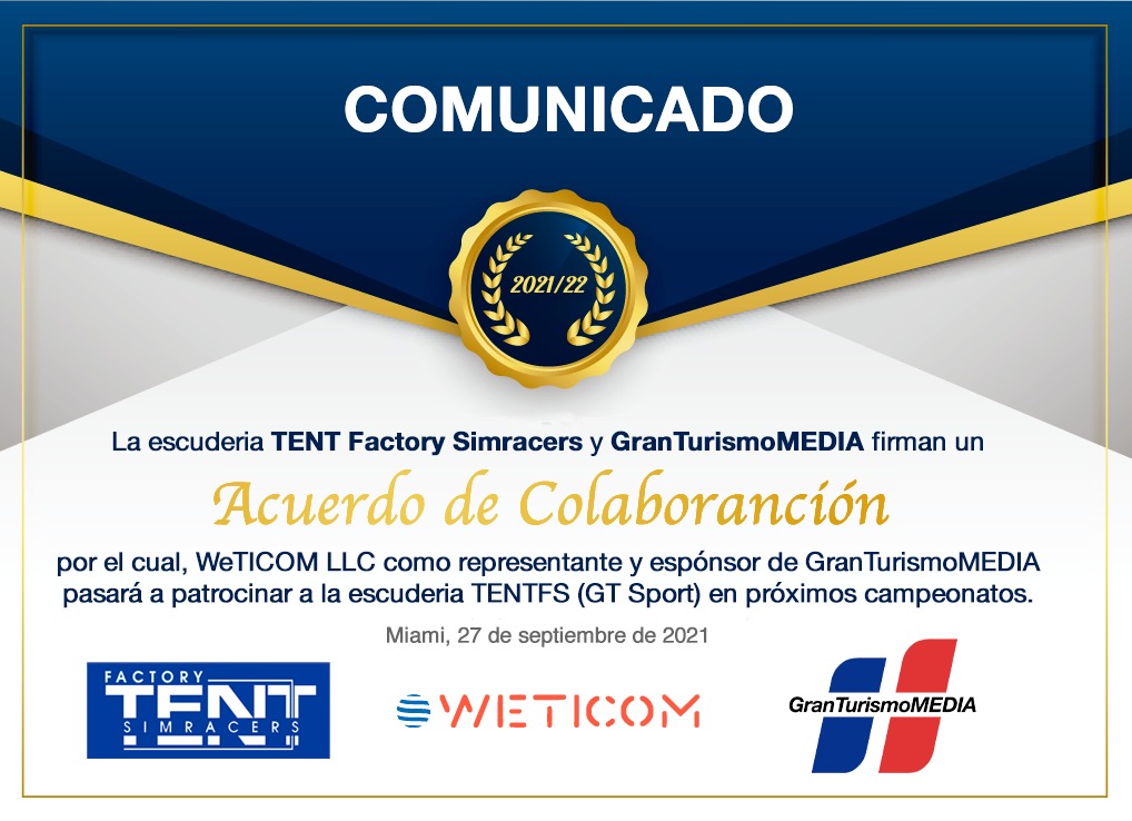 🎊 Nos complace anunciar desde hoy a  <a href="/GTSportMedia/">GranTurismoMEDIA Comunidad de pilotos y equipos.</a> como nuestro colaborador principal en la sección de #GTSport donde gracias a <a href="/WeTICOM_USA/">WeTICOM</a> y su ayuda vamos a competir al mayor nivel para dejar el listón lo más alto posible 🎊