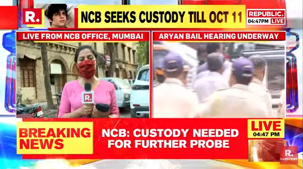 republic's tweet photo. #BREAKING | Aryan Khan distances himself from the drug bust; lawyer Satish Maneshinde argues against NCB's plea for further custody; Watch #LIVE updates here https://t.co/fLW9RhmTk1 https://t.co/pAk1VL5Bed