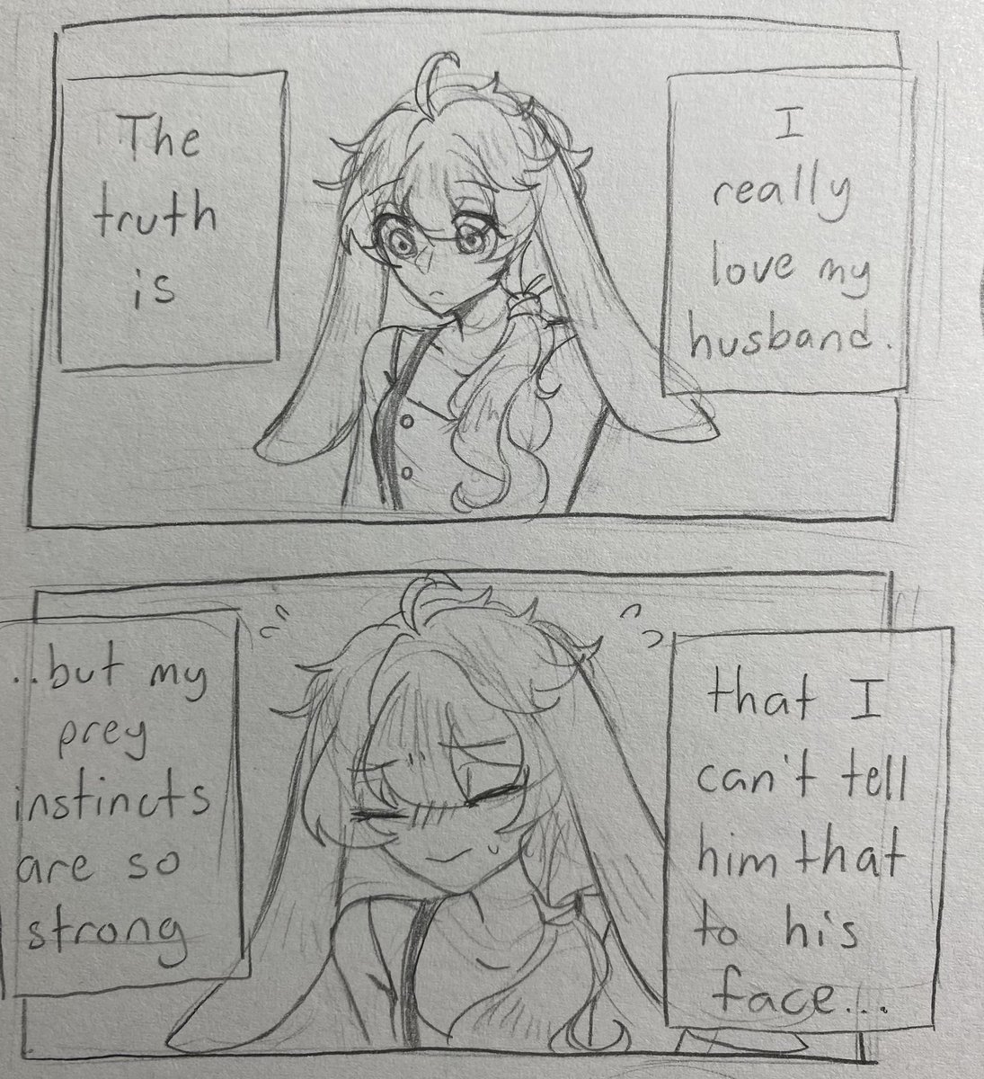 ijustlikeaether's tweet photo. based on a weird dream I had bout a bunny bride &amp; their wolf husband, trying to covey their love to eachother despite their instincts… (4/8)
#XiaoAether https://t.co/UWfKJnyMsB