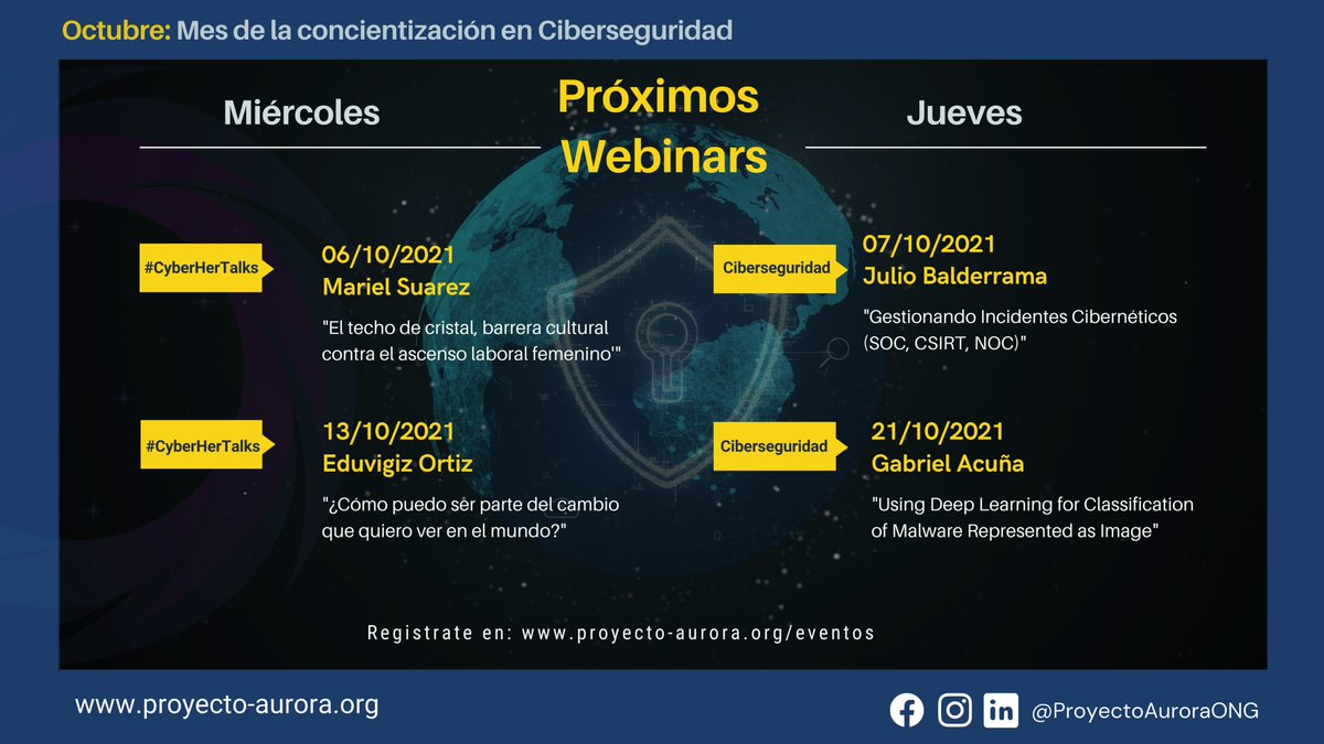P_AuroraONG's tweet image. 🔊En el Mes de la #Ciberseguridad buscamos promover la concientización, proporcionando recursos para protegerse a través de la educación y el intercambio de buenas prácticas.

Mirá la agenda completa y registrate en👇🏻
proyecto-aurora.org/eventos

¡No te quedes afuera!

#CyberSecMonth
