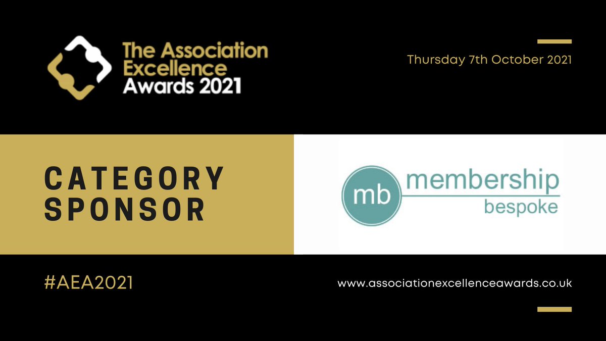 Delighted to welcome Category Sponsors membershipbespoke to the Association Excellence Awards. Recruitment Specialists for membership organisations - it's great to be working with you @membershipjobs 
➡️bit.ly/3iEoOgn
#AEA2021