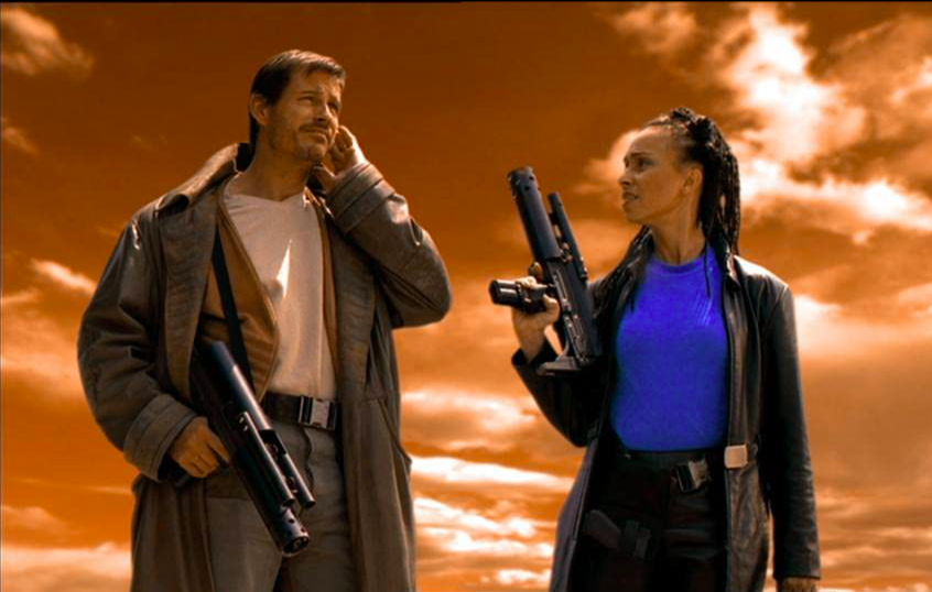 StarhunterTV's tweet photo. Dante Montana (played by Michael Pare) and Lucretia Scott (played by Claudette Roche) seem to be in need of assistance on a strange planet in Starhunter REDUX, an exciting sci-fi series now on Amazon Prime in the US and UK. Retro Sci-fi - Reimagined. Please tune in and re-tweet. https://t.co/z26SVNh6QY