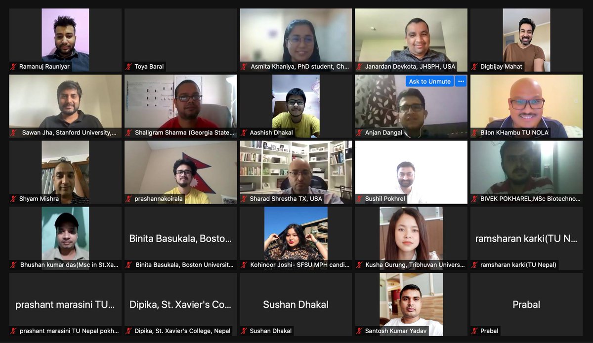 TheINBS's tweet photo. We had an exciting and interactive Virtual Graduate (PhD/MS) Student Networking event!
Participants affiliated with 50+ different institutes from 12+ countries! 
Thank you, everybody! 
Please stay tuned and connected for future events. 
@TheINBS #Nepalibiomed #Nepaliscience https://t.co/6pw9AGkR7k