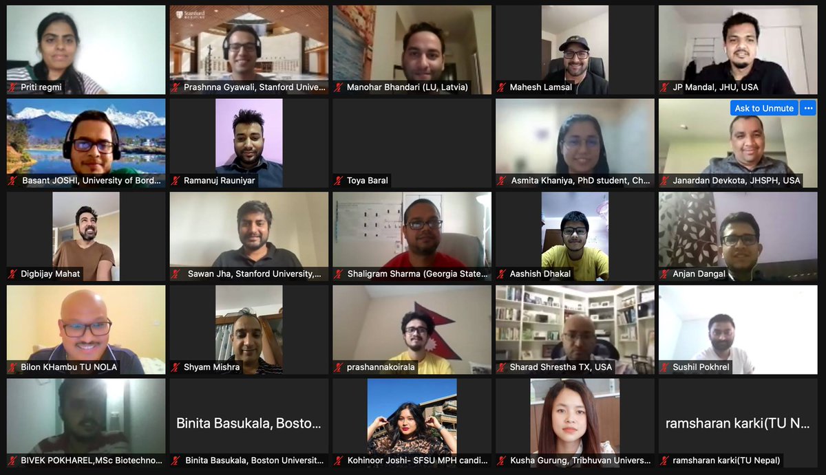 TheINBS's tweet photo. We had an exciting and interactive Virtual Graduate (PhD/MS) Student Networking event!
Participants affiliated with 50+ different institutes from 12+ countries! 
Thank you, everybody! 
Please stay tuned and connected for future events. 
@TheINBS #Nepalibiomed #Nepaliscience https://t.co/6pw9AGkR7k