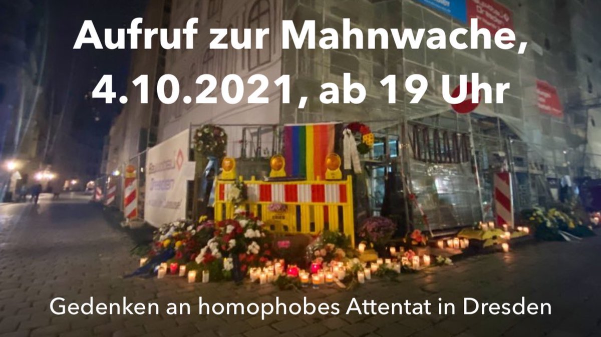 Dresden 🇺🇦 🇮🇱 offen & bunt (@buntesdresden) on Twitter photo #Dresden gedenkt heute an die Opfer des mutmaßlich islamistischen Verbrechens. Ein Mensch wurde im Okt. 2020 des letzten Jahres durch Messerstiche getötet, ein weiterer schwer verletzt. Der <a href="/CSDdresden/">CSD Dresden e.V. 🦋 @csddresden.bsky.social</a> 🌈 ruft zur Teilnahme an der Mahnwache auf. dresden.de/de/rathaus/akt…
#DD0410 #Dresden gedenkt heute an die Opfer des mutmaßlich islamistischen Verbrechens. Ein Mensch wurde im Okt. 2020 des letzten Jahres durch Messerstiche getötet, ein weiterer schwer verletzt. Der <a href="/CSDdresden/">CSD Dresden e.V. 🦋 @csddresden.bsky.social</a> 🌈 ruft zur Teilnahme an der Mahnwache auf. dresden.de/de/rathaus/akt…
#DD0410