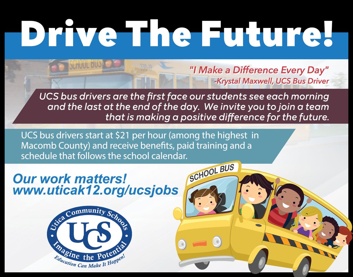 uticaschools's tweet photo. UCS is hosting "Walk In" interviews for drivers on Wednesday, October 6 at auxiliary services, 6600 18 Mile Rd. https://t.co/wXrIt2ASt7
