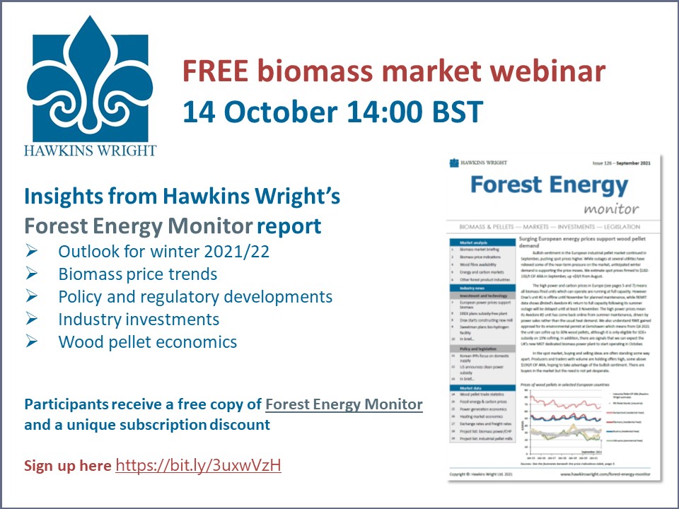 Join us next week for a free webinar discussing the global woody #biomass market, sharing insights from our latest Forest Energy Monitor report. Sign up here bit.ly/3uxwVzH