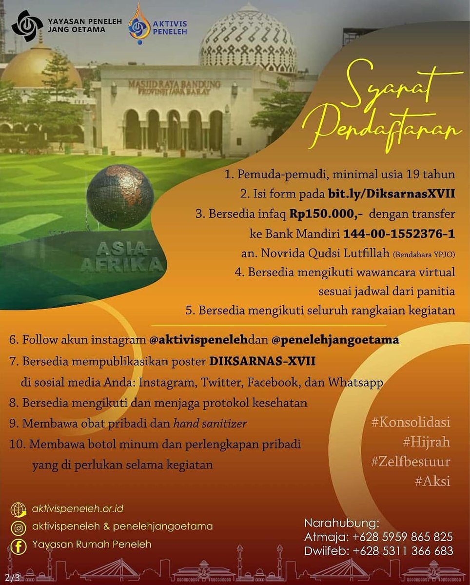 AktivisPJO's tweet photo. Mari bergabung menjadi Keluarga Aktivis Peneleh melalui kegiatan DIKSARNAS (Pendidikan Dasar Nasional). Bersama kita membangun peradaban Negeri menuju Zelfbestuur/Kemandirian. 
#Peneleh #Konsolidasi #Hijrah #Zelfbestuur #Aksi
#DiksarnasXVII #Bandung #HosTjokroaminoto #Indonesia https://t.co/8hbcveDgPV