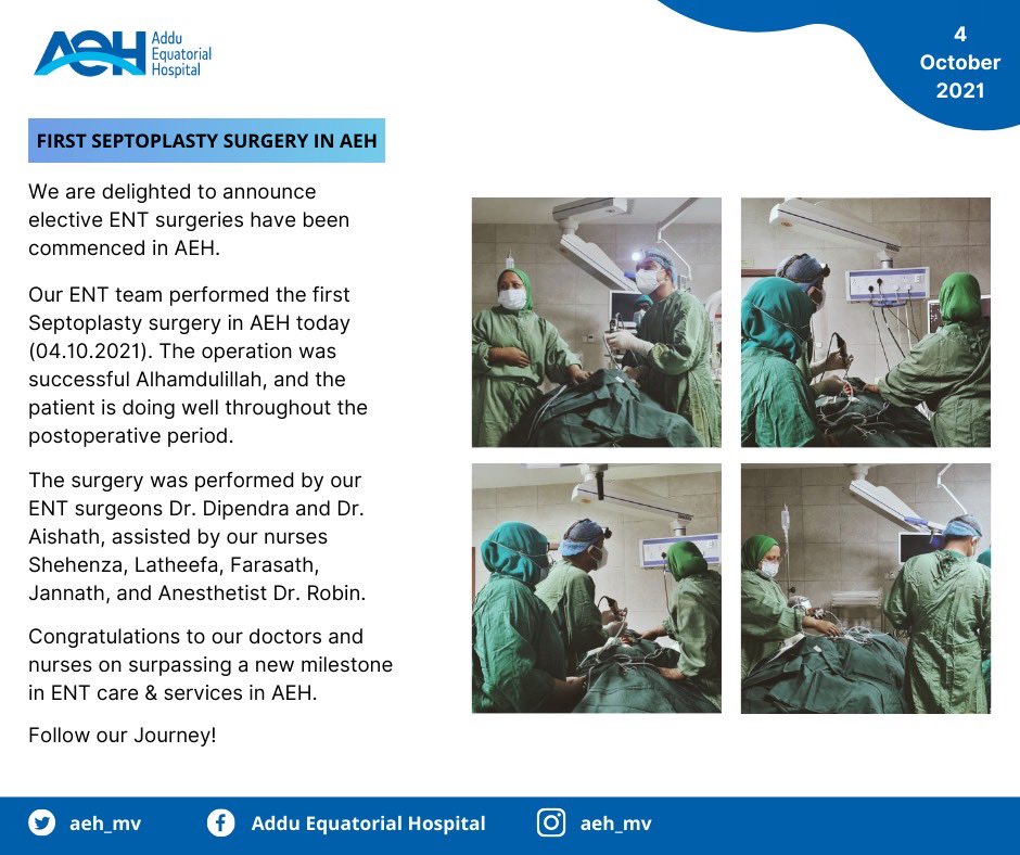 aeh_mv's tweet photo. ENT surgeries have officially commenced in AEH. @presidencymv @AdduCityCouncil https://t.co/hPnHgZ4OS9