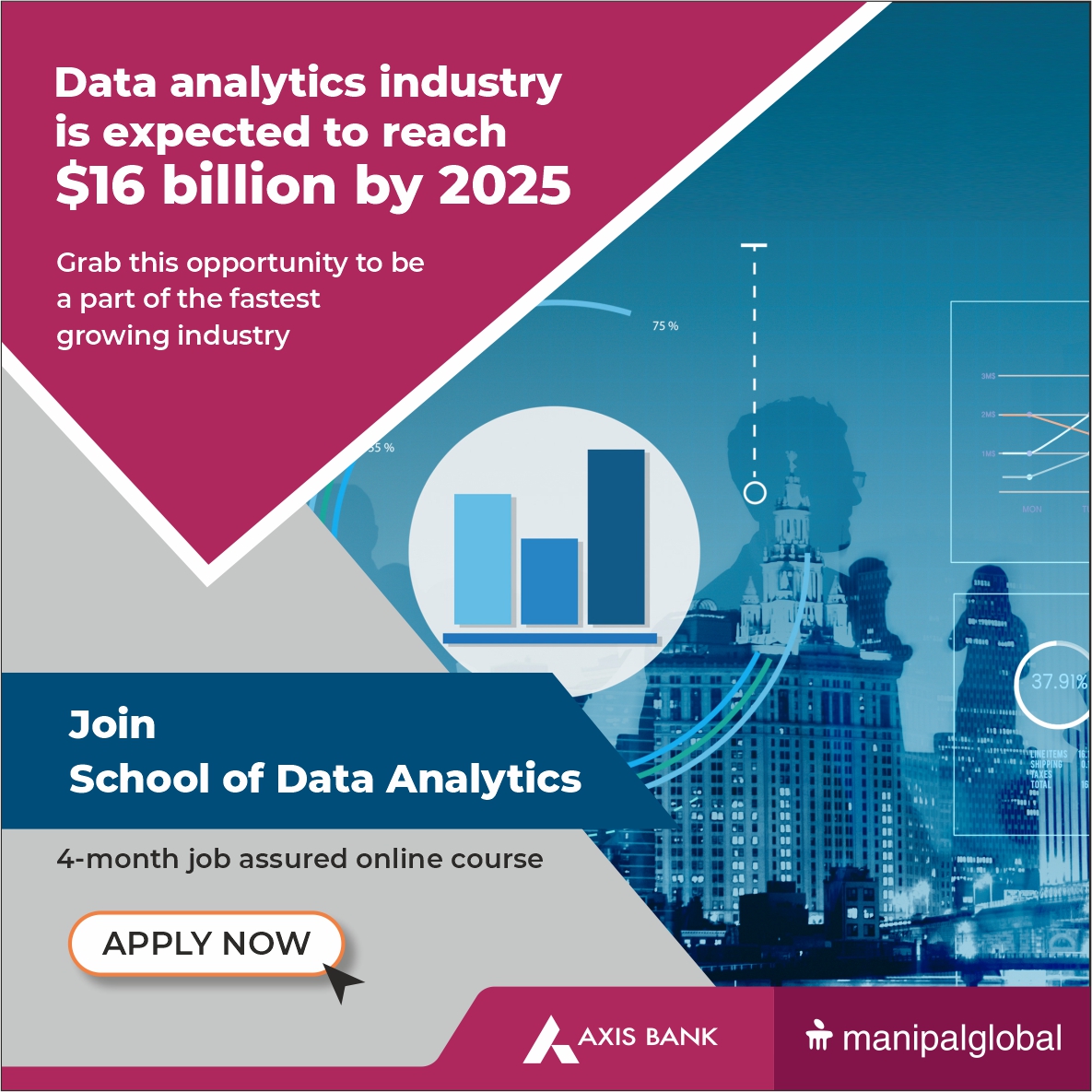 Manipal_BFSI's tweet photo. Apply for the School of Data Analytics today and don't miss the opportunity to work in Axis Bank's business intelligence unit at a starting salary of 8 Lakh per annum.

Click here to Apply Now: https://t.co/nTFhrAqhN7

#analytics #trainingprogram #bfsi #axisbank #job #career https://t.co/djdK4ewXmF