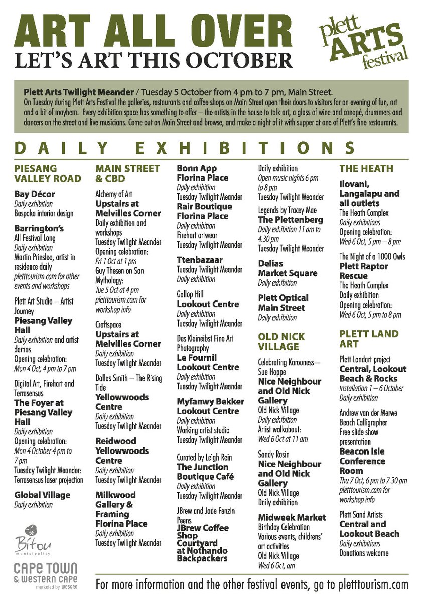 Plett_Tourism's tweet photo. It's ART ALL OVER at Plett ARTS Festival! Stunning exhibits, pop-ups and curated shows all around Plett! 
@discoverctwc #plettartsfestival #plett https://t.co/wdETSkJCXl