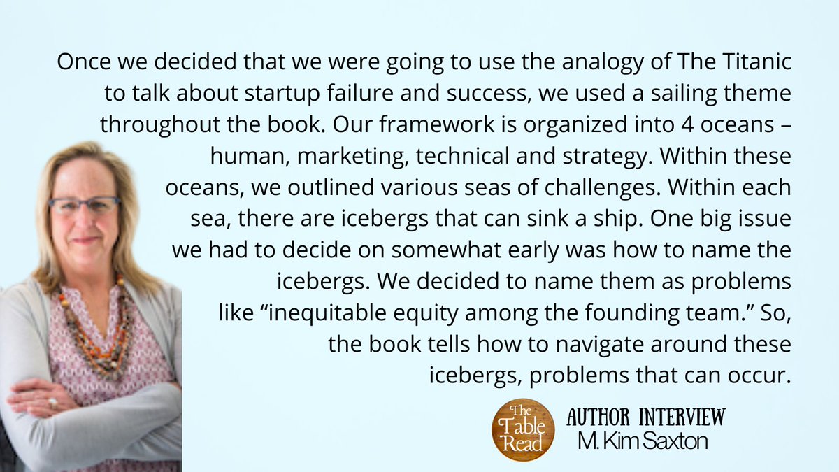 On The Table Read, <a href="/profksaxton/">Dr. M. Kim Saxton</a> describes the creative process that went into the #businessbook she co-authored, <a href="/TitanicEffect/">Titanic Effect</a> 

#authorinterview #business #businessadvice #bookrecommendations #startups #entrepreneurs

thetableread.co.uk/author-intervi…