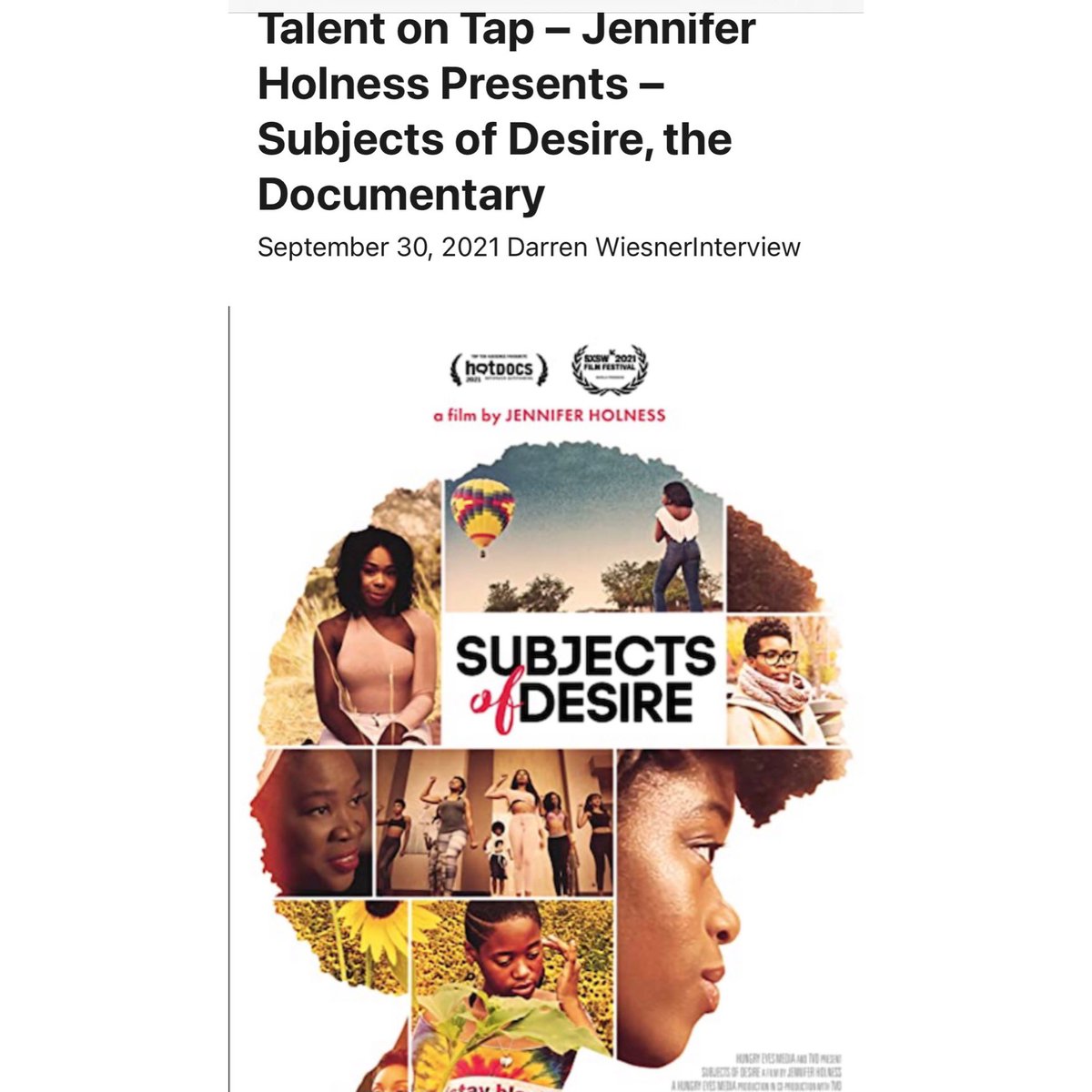 Thank you @hnmag_ca for the Great interview w/ #awardwinningfilmmaker @justjenholness about her #Documentary @SODdocumentary screening @CineFAMwoc Oct 23-24 hnmag.ca/interview/tale… #sashastoltzpublicity #jenniferholness #subjectsofdesire #cinefam2021 #blackexcellence