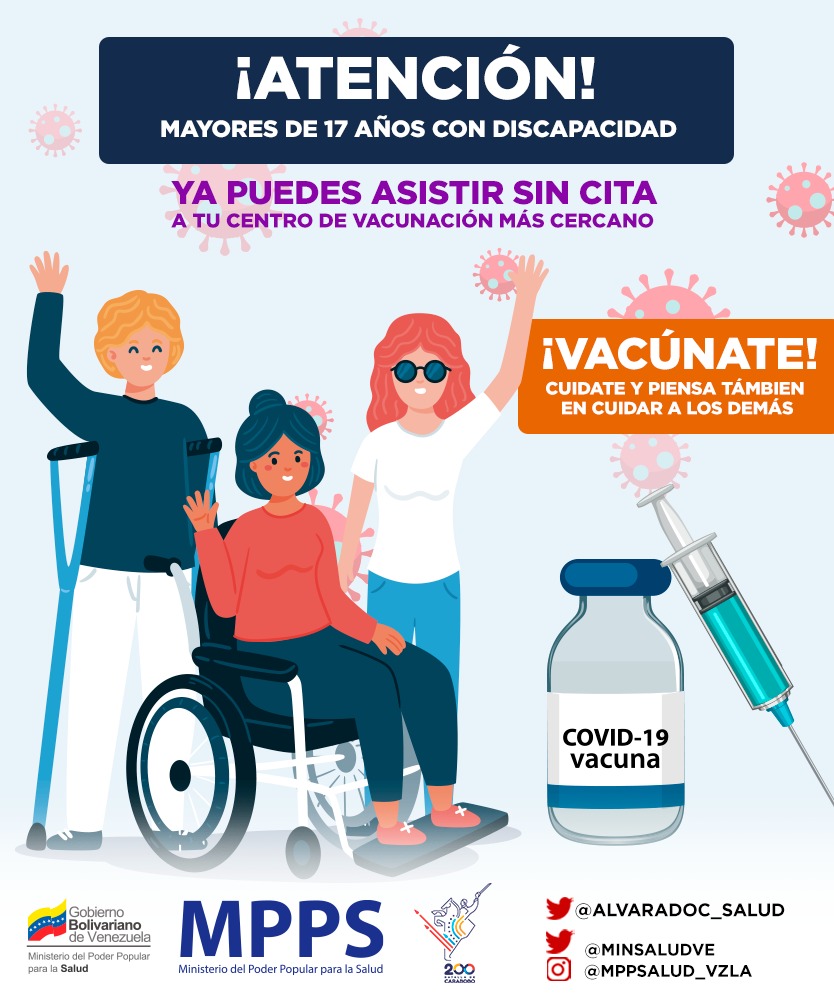 A partir de hoy lunes, #4Oct toda persona mayor de 18 años, sin previa cita, puede dirigirse al centro de vacunación más cercano a su vivienda para recibir la inmunización contra la Covid-19. ¡Estamos encaminados a garantizar el 70 % de vacunación a la población venezolana!
