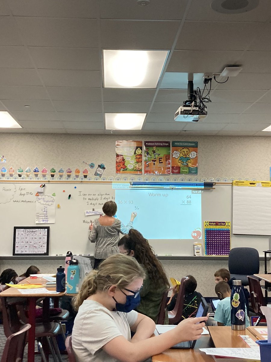 GoldPrincipal5's tweet photo. Utilizing Pear Deck, an interactive tool! Students in Mrs. Brosseau’s room are working on two digit by two digit multiplication! 
@DELC_Gold 
@StrubeSusan 
@Steph_Hofer https://t.co/KCNzWDatq8