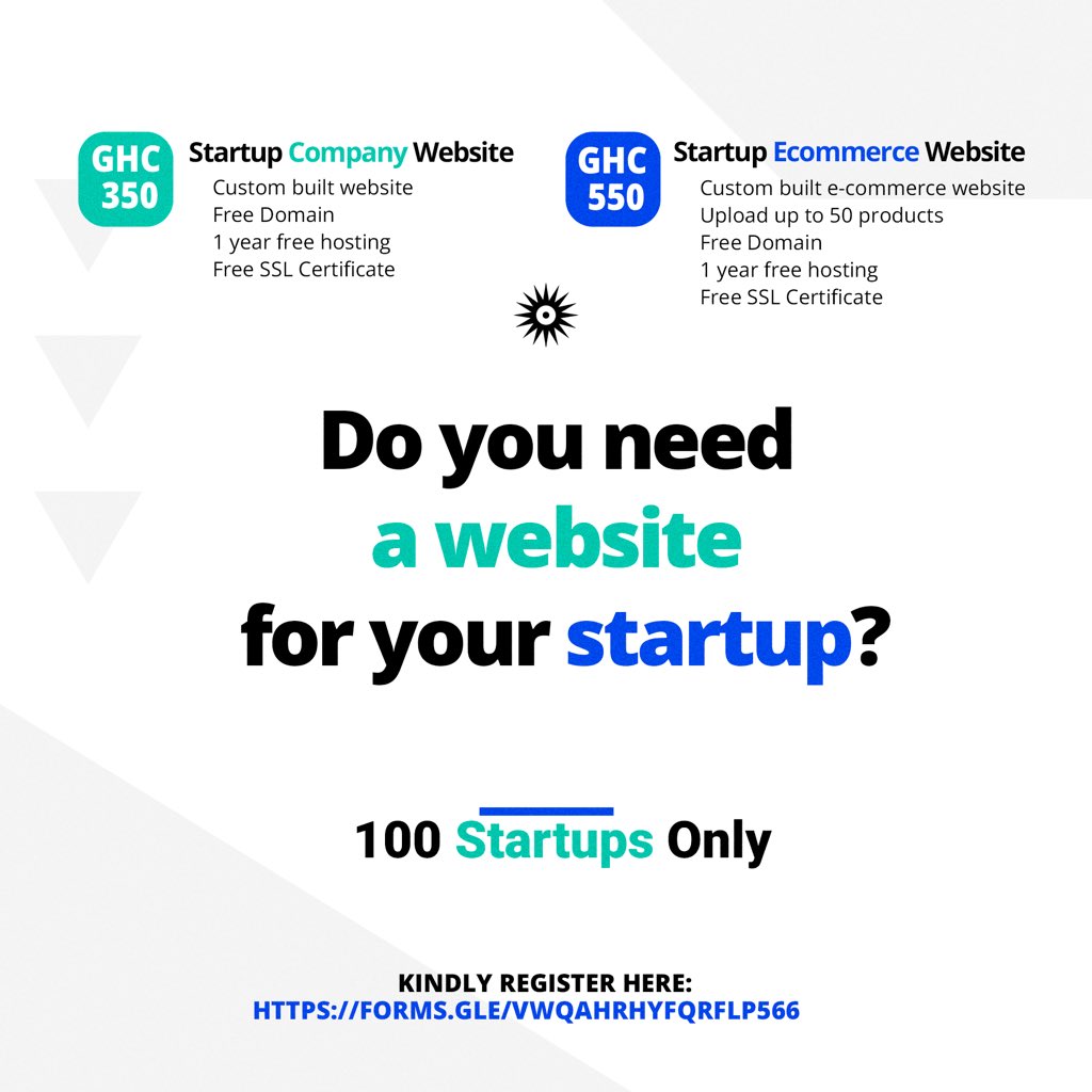 S00Blzd's tweet photo. @_xpip We are putting 100 startups online with as low as Ghc350 for the entire year. Are you a startup who needs an online presence? From now till December, 2021, we are building a website for 100 amazing startups. Kindly register by clicking on the link below;

https://t.co/ZMLm5aMJ81. https://t.co/DJACzR88Nq