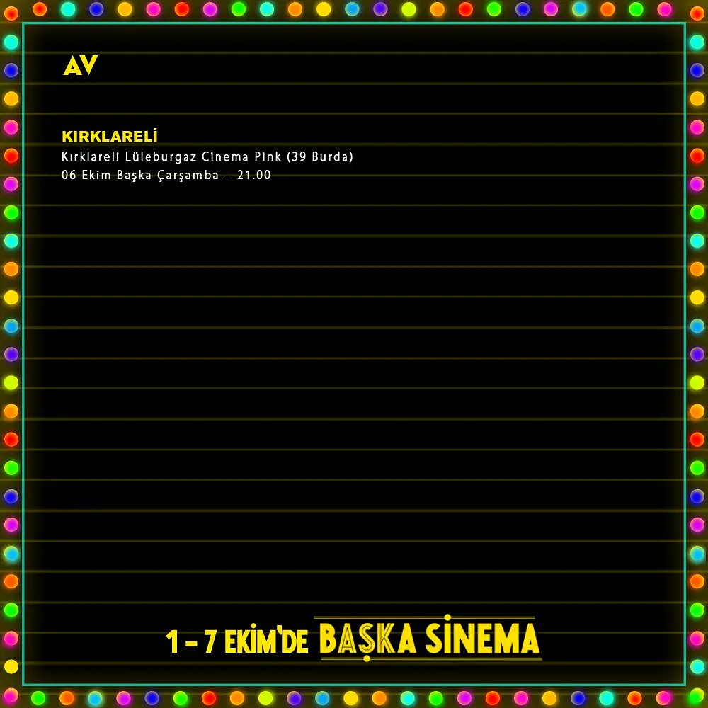 AV, 6 Ekim #BaşkaÇarşamba'da <a href="/luleburgazST/">luleburgazsinematop.</a> ile birlikte Lüleburgaz Cinema Pink'te (39Burda).